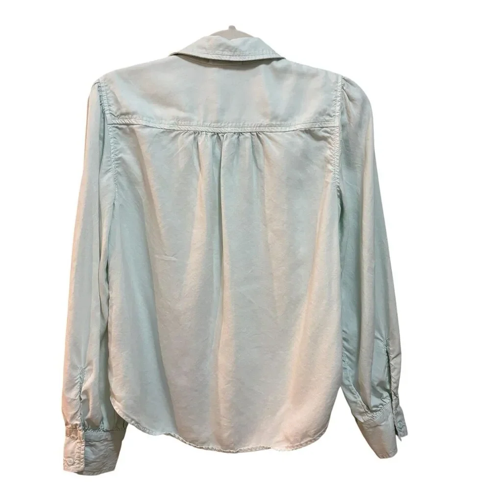 Bella Dahl Shirt Womens S Green Collared Button Front Long Sleeve Lyocell Top